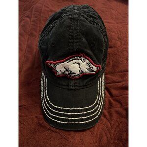 Vtg Arkansas Razorback Toddler Hat Cap Black‎ Adjustable Houndstooth Embroidered